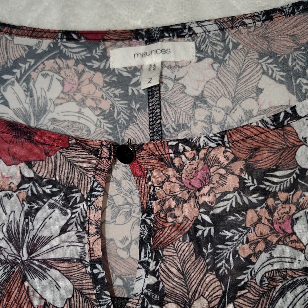 2x Maurice's Floral Semi-sheer 3/4 Sleeve Top Blouse - Picture 3 of 7
